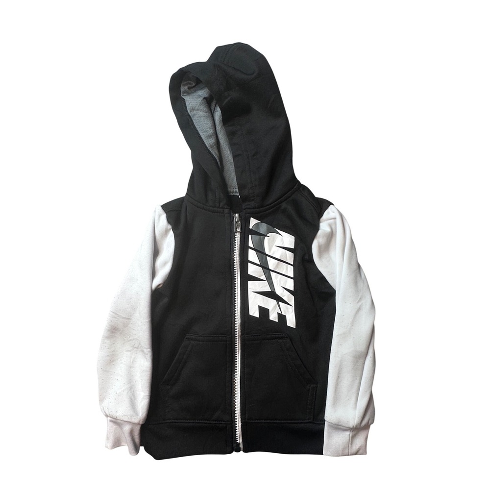 Nike Hoodie Kids 2T Black Therma-FIT Full Zip Dri-FIT Logo Activewear Sweatshirt